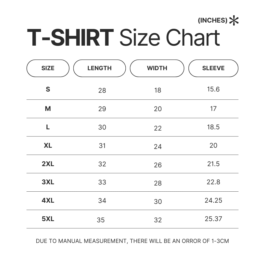 3D T shirt Size Chart - Xenoblade Chronicles Shop