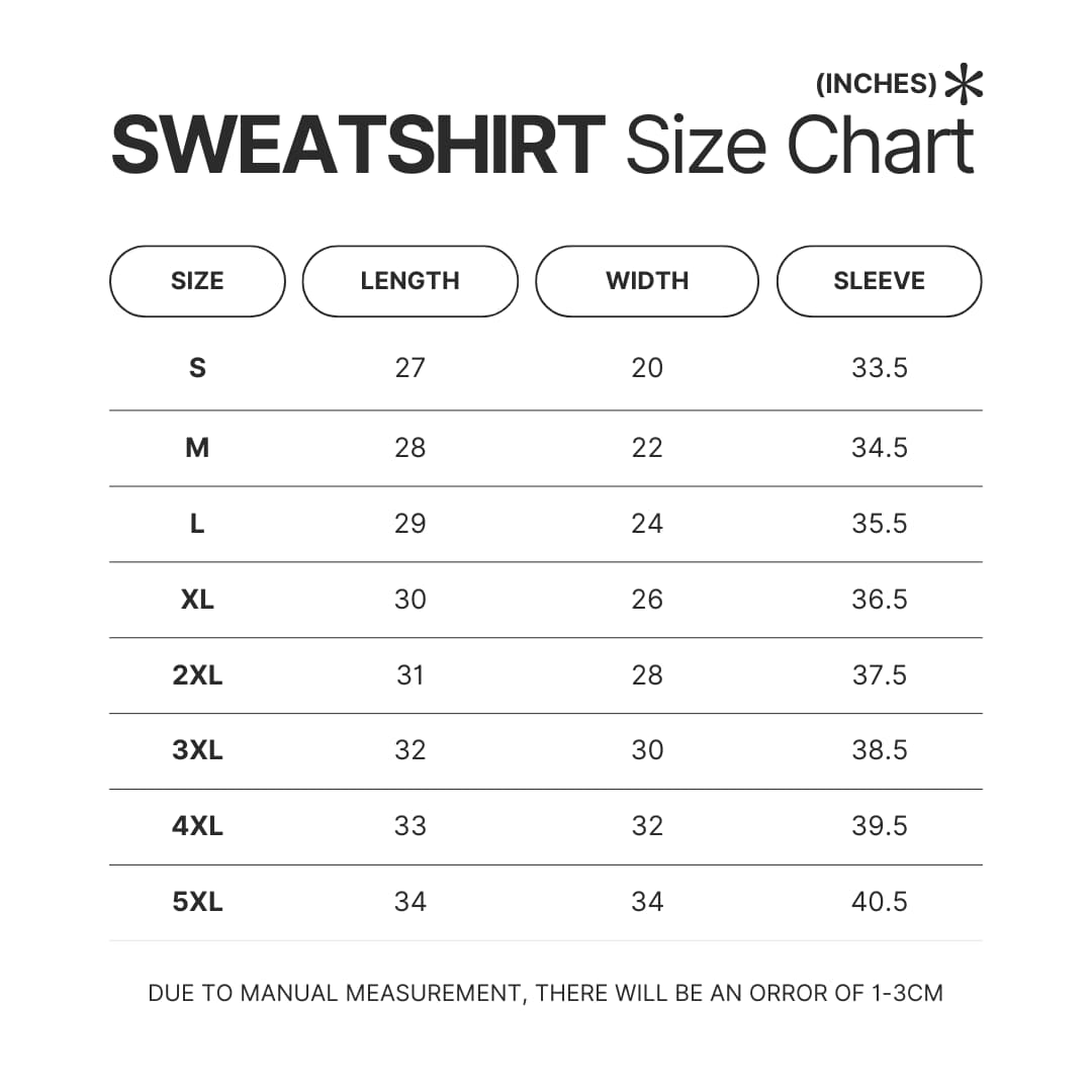 Sweatshirt Size Chart - Xenoblade Chronicles Shop